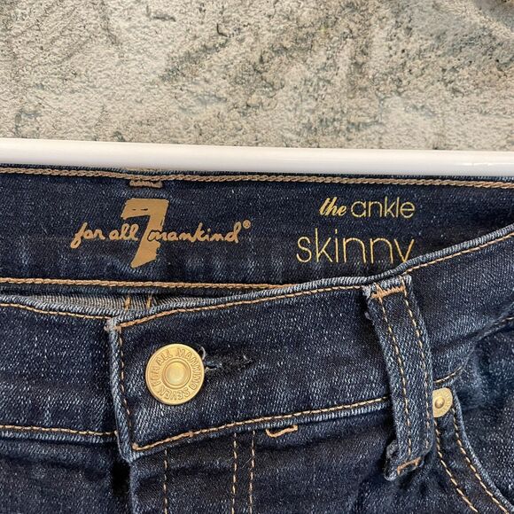 7 For All Mankind The Ankle Skinny Jeans Dark Wash Denim Blue Women Size 32 - Picture 2 of 8